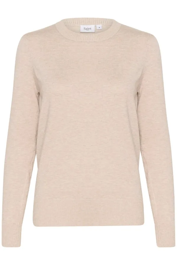 Saint Tropez Fine Crew Neck Knit Beige Melange