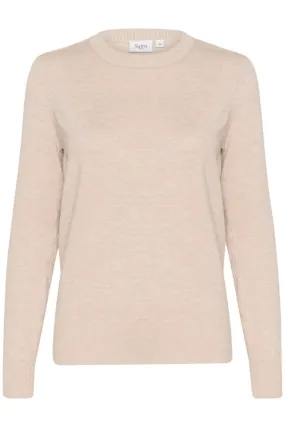 Saint Tropez Fine Crew Neck Knit Beige Melange