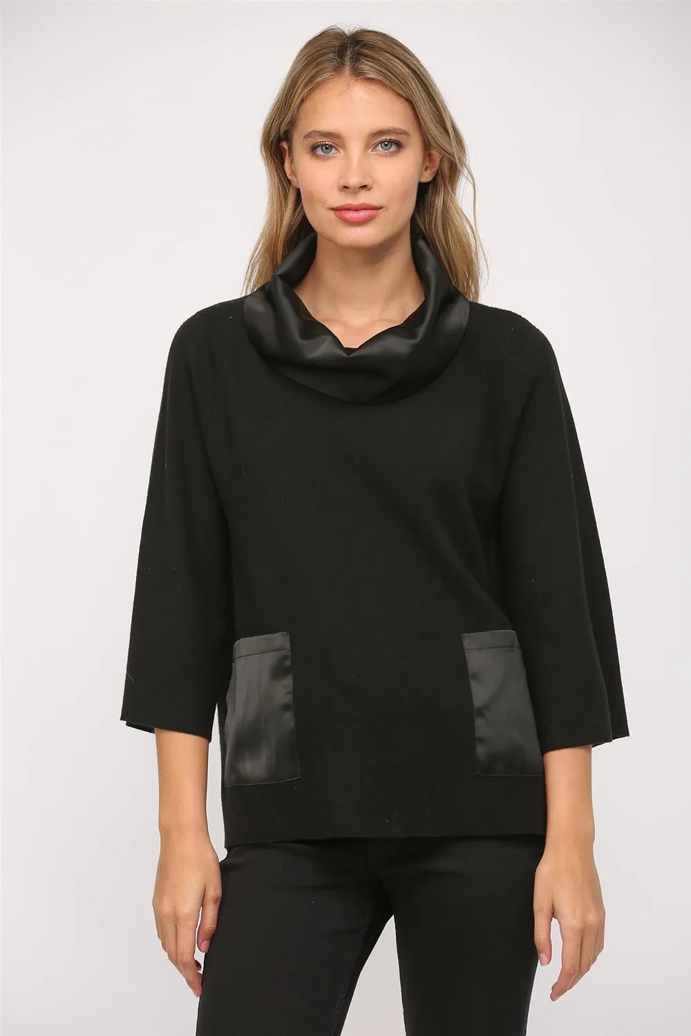 Satin Cowl Neck Bell Sleeve Sweater