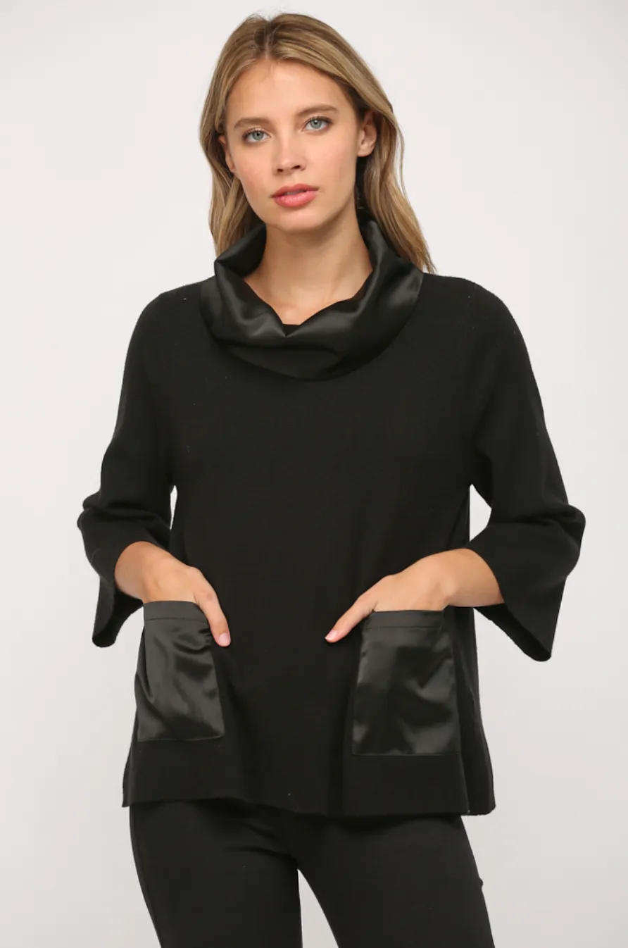 Satin Cowl Neck Bell Sleeve Sweater