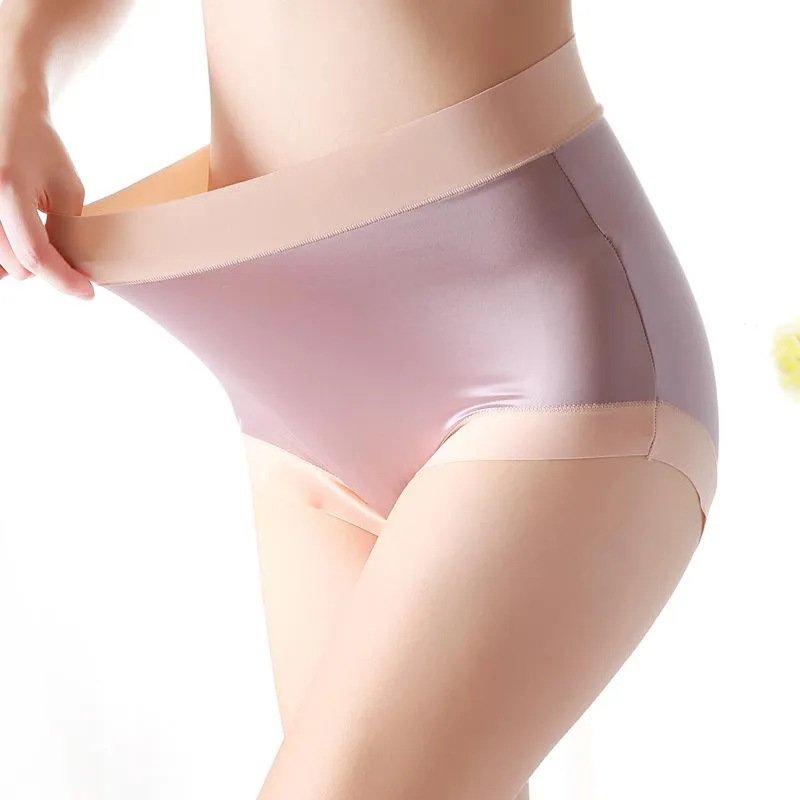 Satin large size panties female high waist color bump sexy triangle