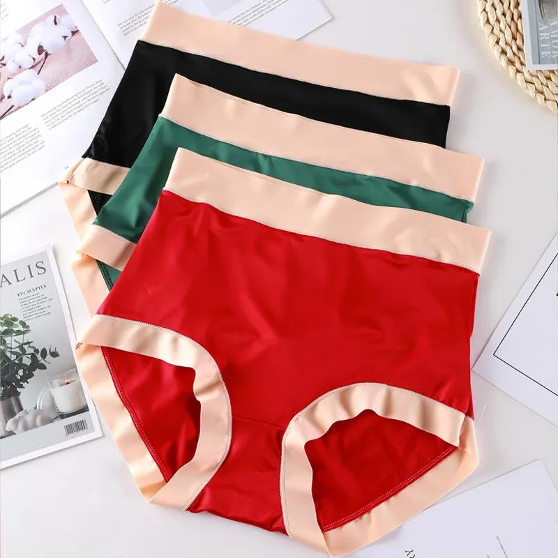 Satin large size panties female high waist color bump sexy triangle