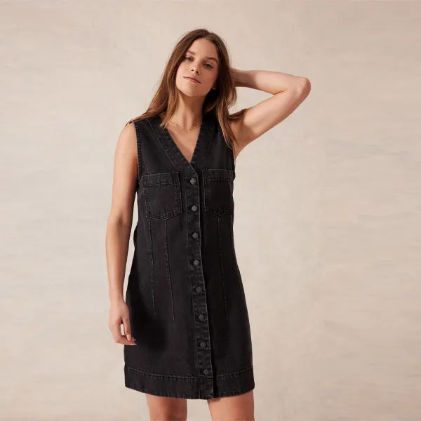 Seamed Mini Shift Dress - Washed Black