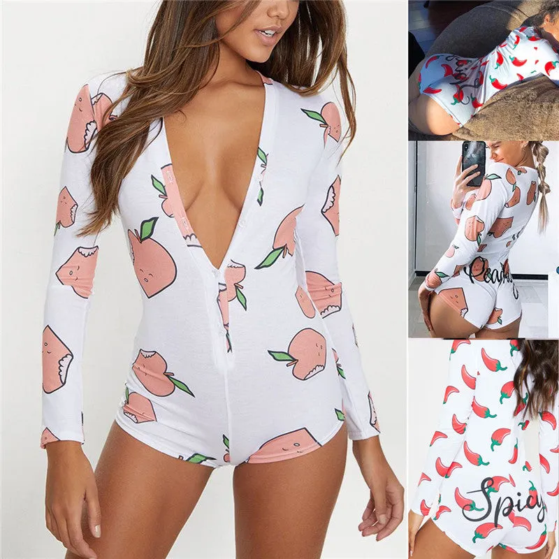 Sexy Women Deep V-neck Bodycon Sleepwear Jumpsuit