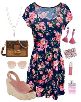 Short Sleeve Floral Pocket Dress