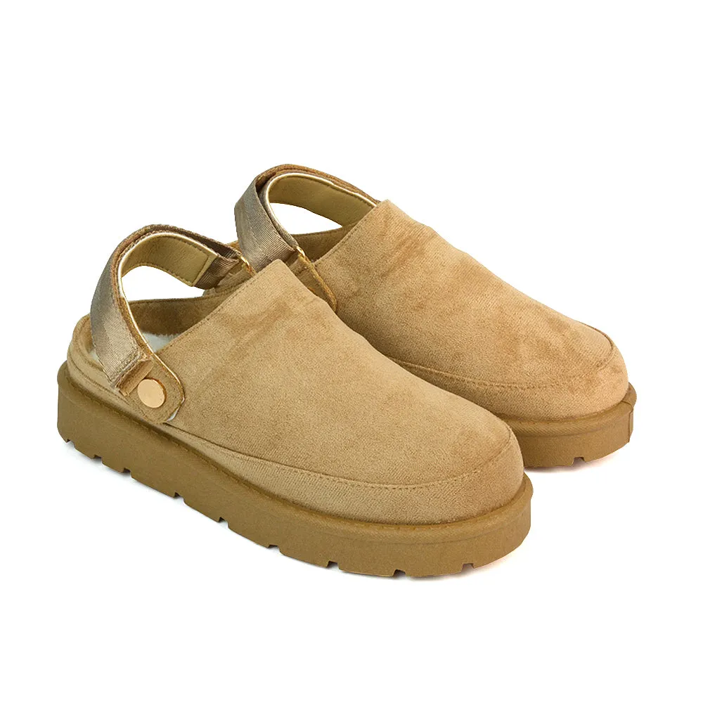 Sienna Closed Toe Clogs Strap Slingback Faux Fur Lined Comfy Slippers in Sand