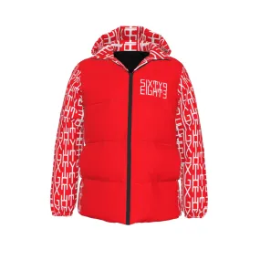 Sixty Eight 93 Infinity Logo White Red Unisex Hooded Puffer Jacket