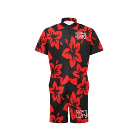 Sixty Eight 93 Logo White Hibiscus Red & Black Men's Short Sleeve Jumpsuit