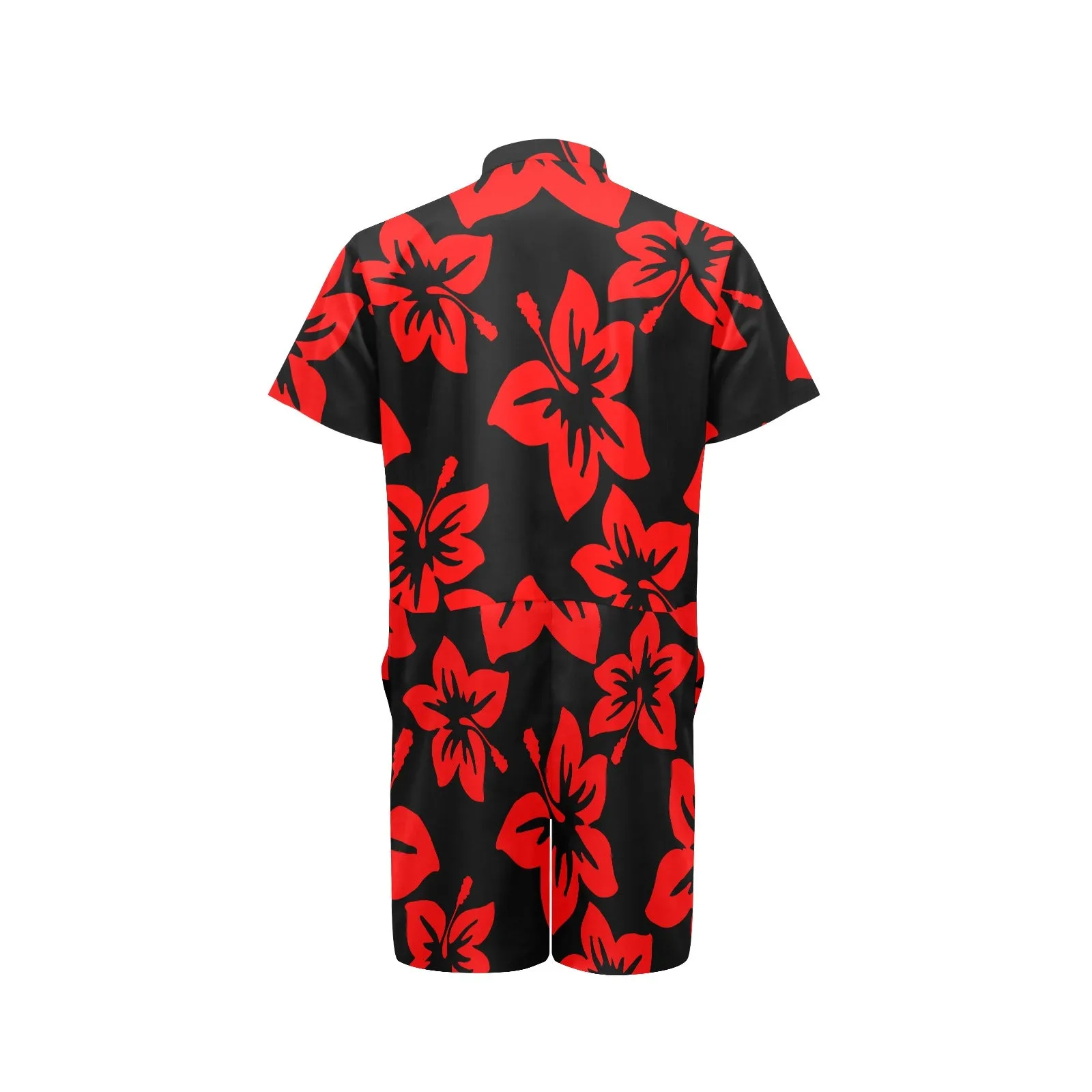 Sixty Eight 93 Logo White Hibiscus Red & Black Men's Short Sleeve Jumpsuit