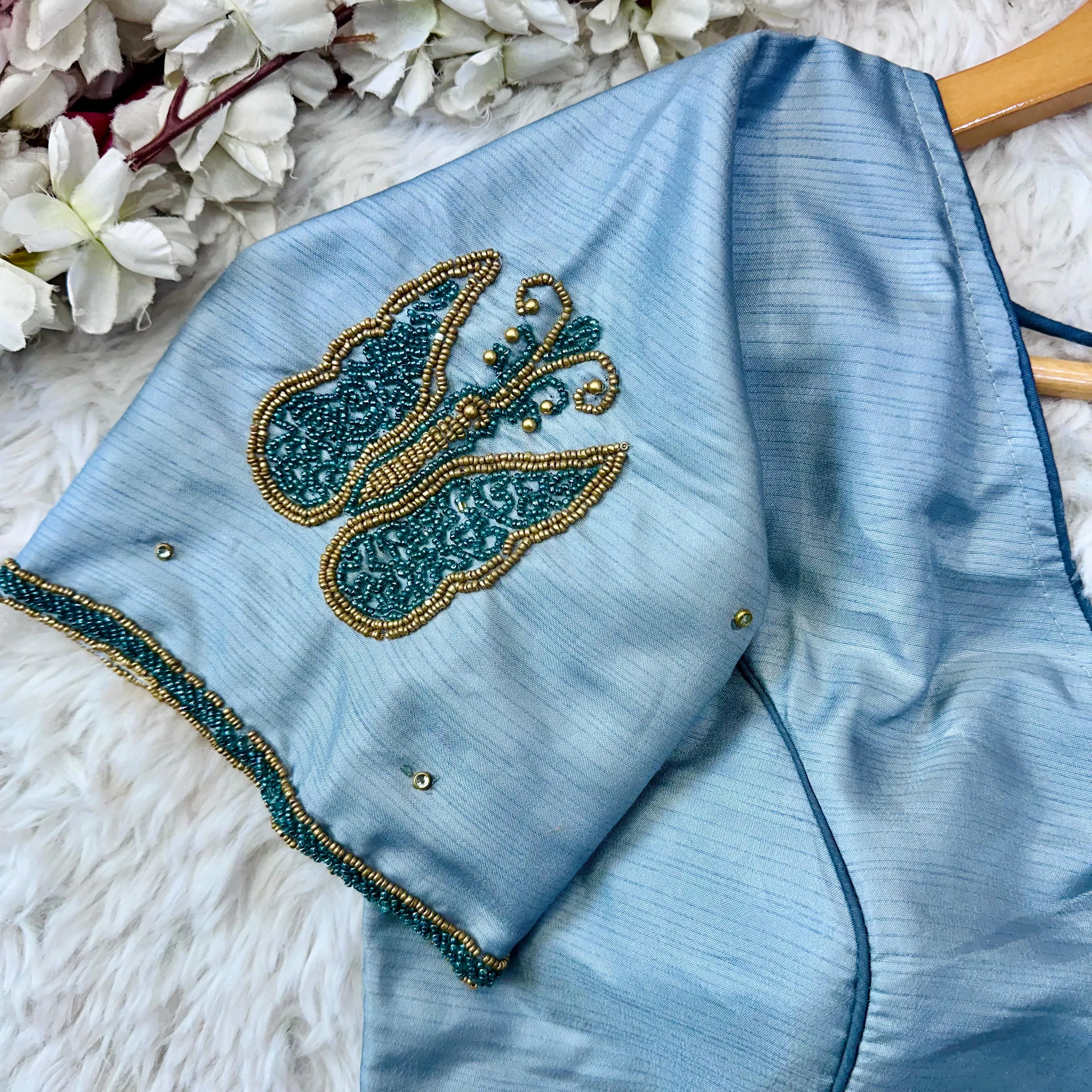 Sky Blue Handcrafted Wedding Blouse Collection in Mayo Silk