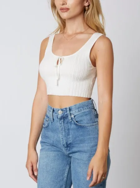 Sleeveless Rib Tie Keyhole Knit Crop Top