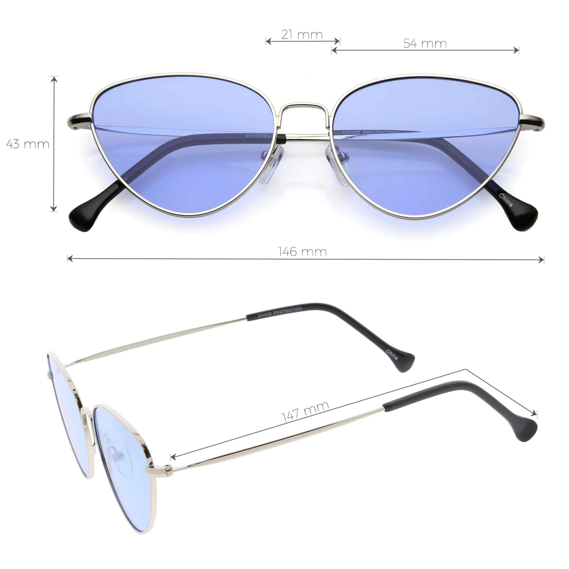 Slim Metal Color Tinted Lens Fashion Cat Eye Sunglasses C602