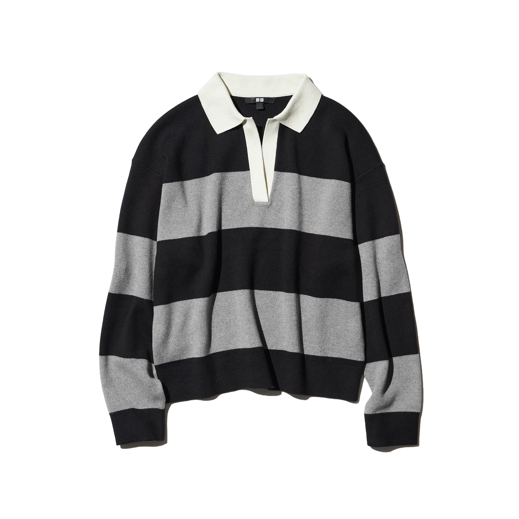 Smooth Cotton Relaxed Polo Jumper (Stripe)