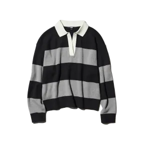 Smooth Cotton Relaxed Polo Jumper (Stripe)