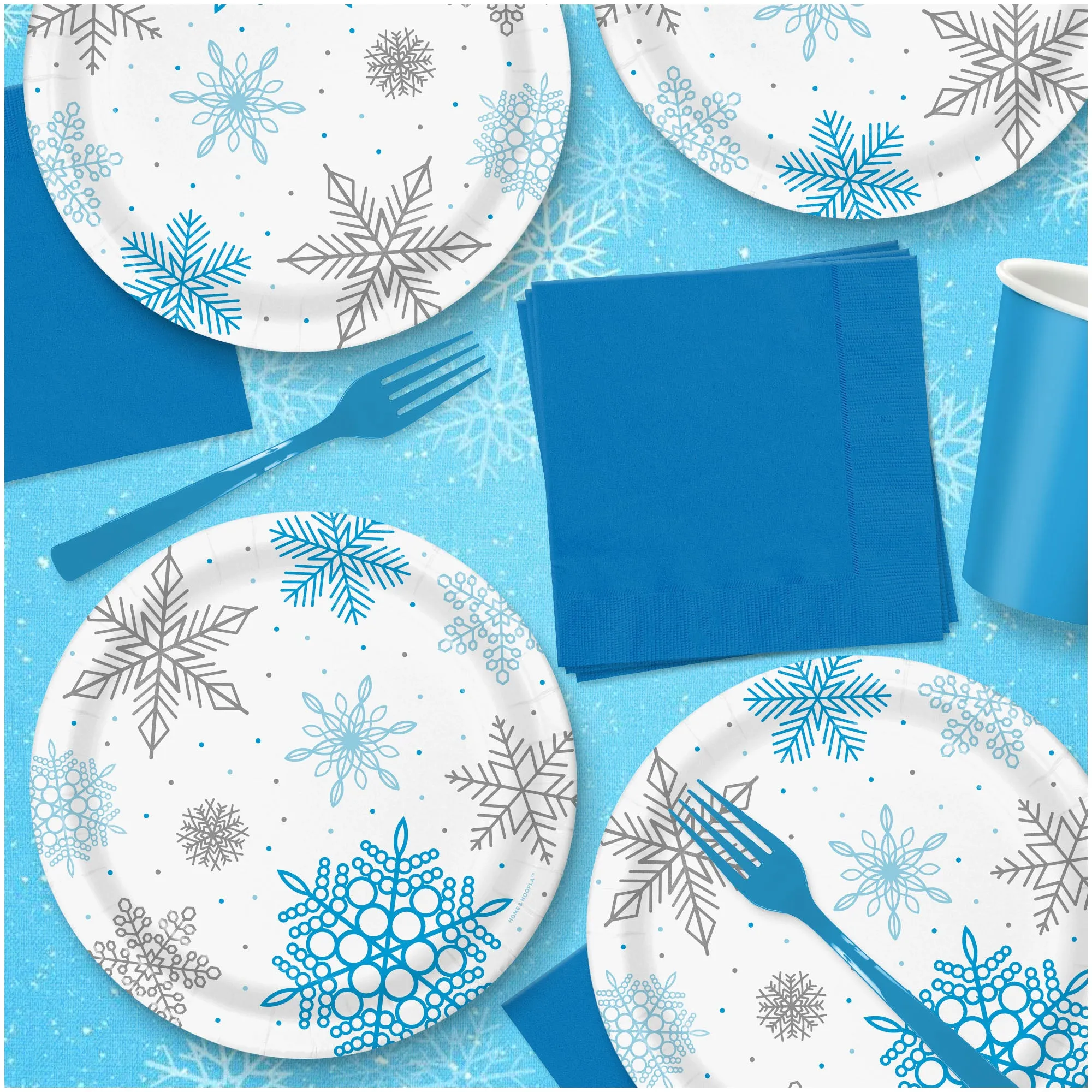 Snowflake Party Supplies - Frozen Winter Snowflake Round Paper Dessert for 16 Guests