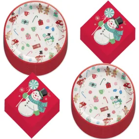 Snowman & Gingerbread Man Peppermint Twist Paper Dinner Plates and Lunch Napkins (Serves 30)