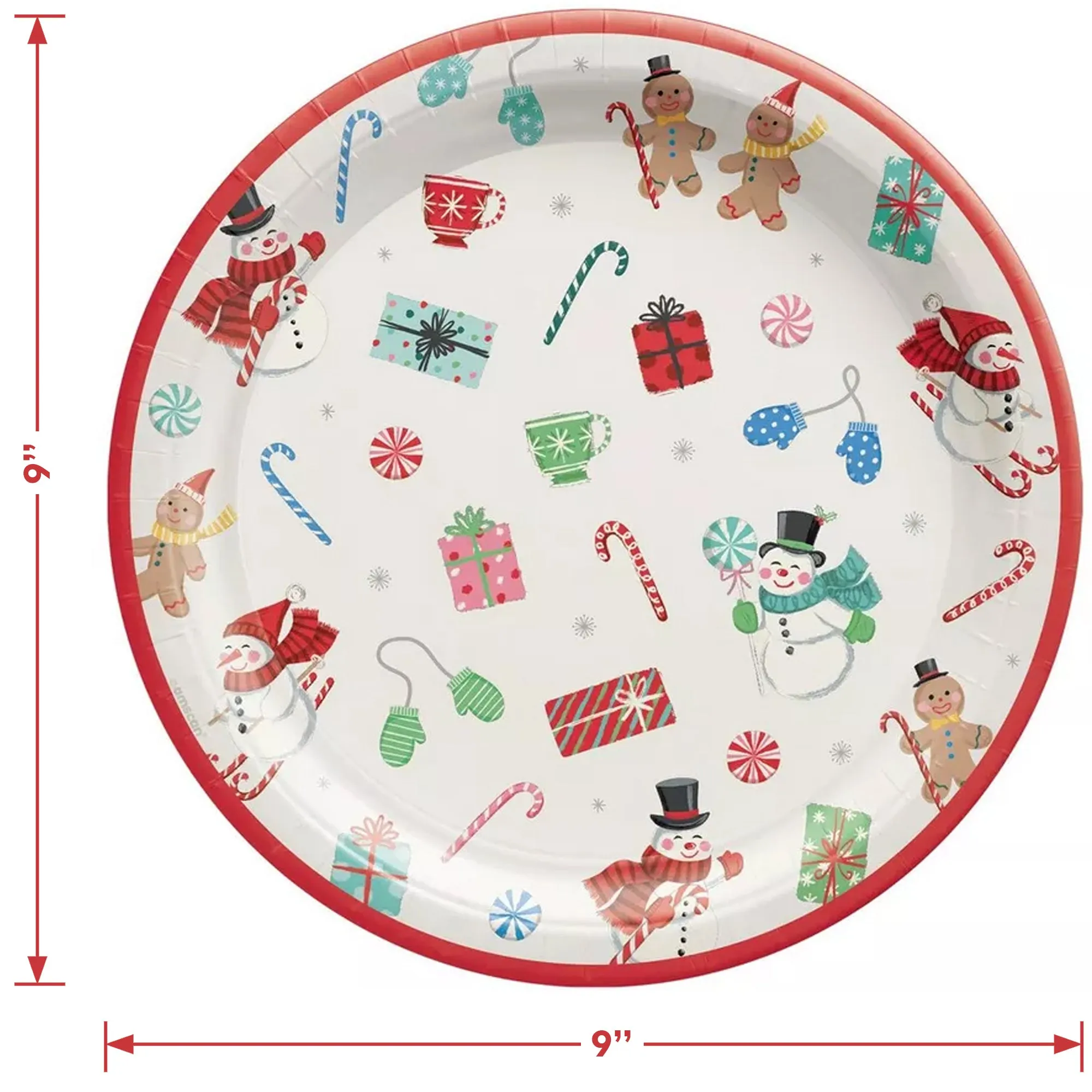 Snowman & Gingerbread Man Peppermint Twist Paper Dinner Plates and Lunch Napkins (Serves 30)