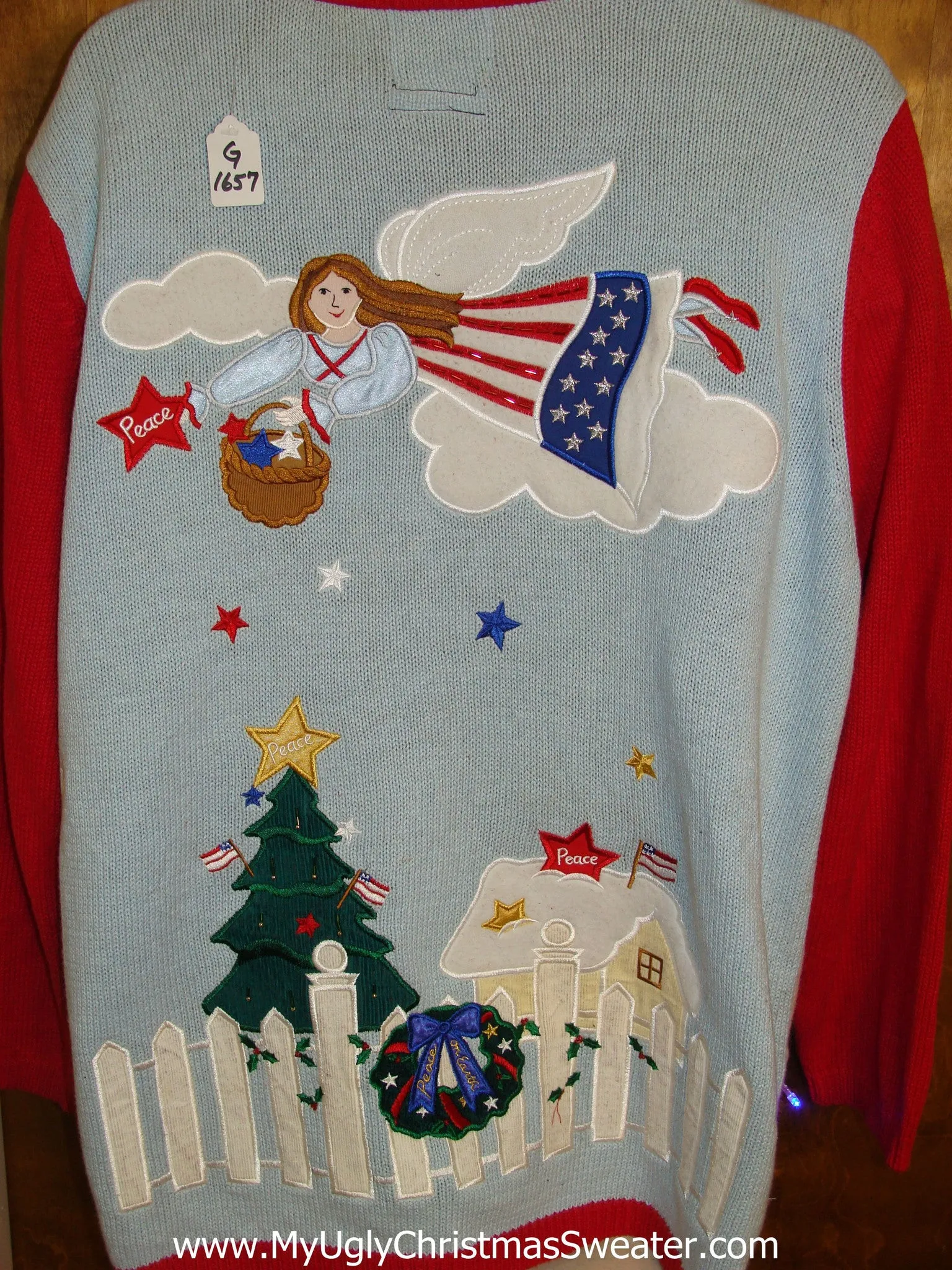 Snowman and Patriotic Angel Tacky Xmas Sweater with Lights