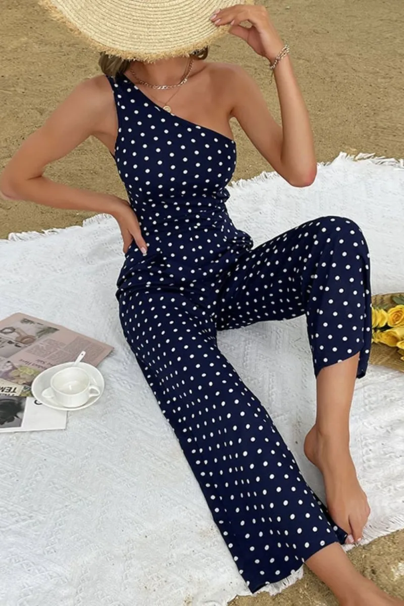 Spot On Style Polka Dot Jumpsuit with One Shoulder