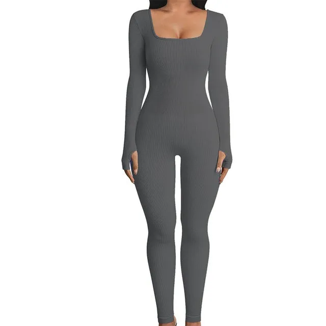 Square Neck Ribbed Jumpsuit