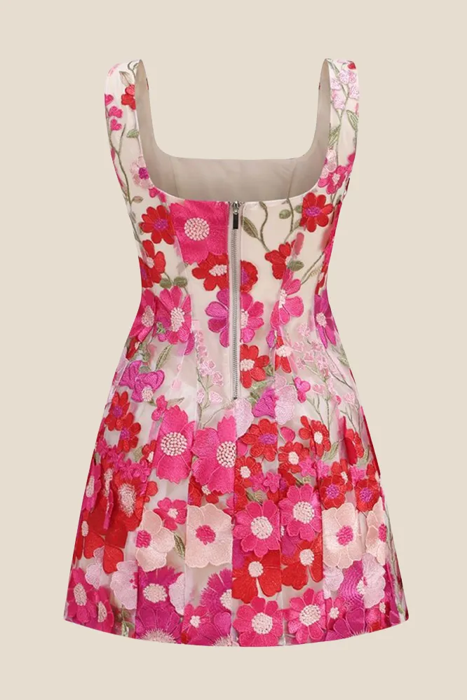 Straps Floral Appliques A-line Short Dress