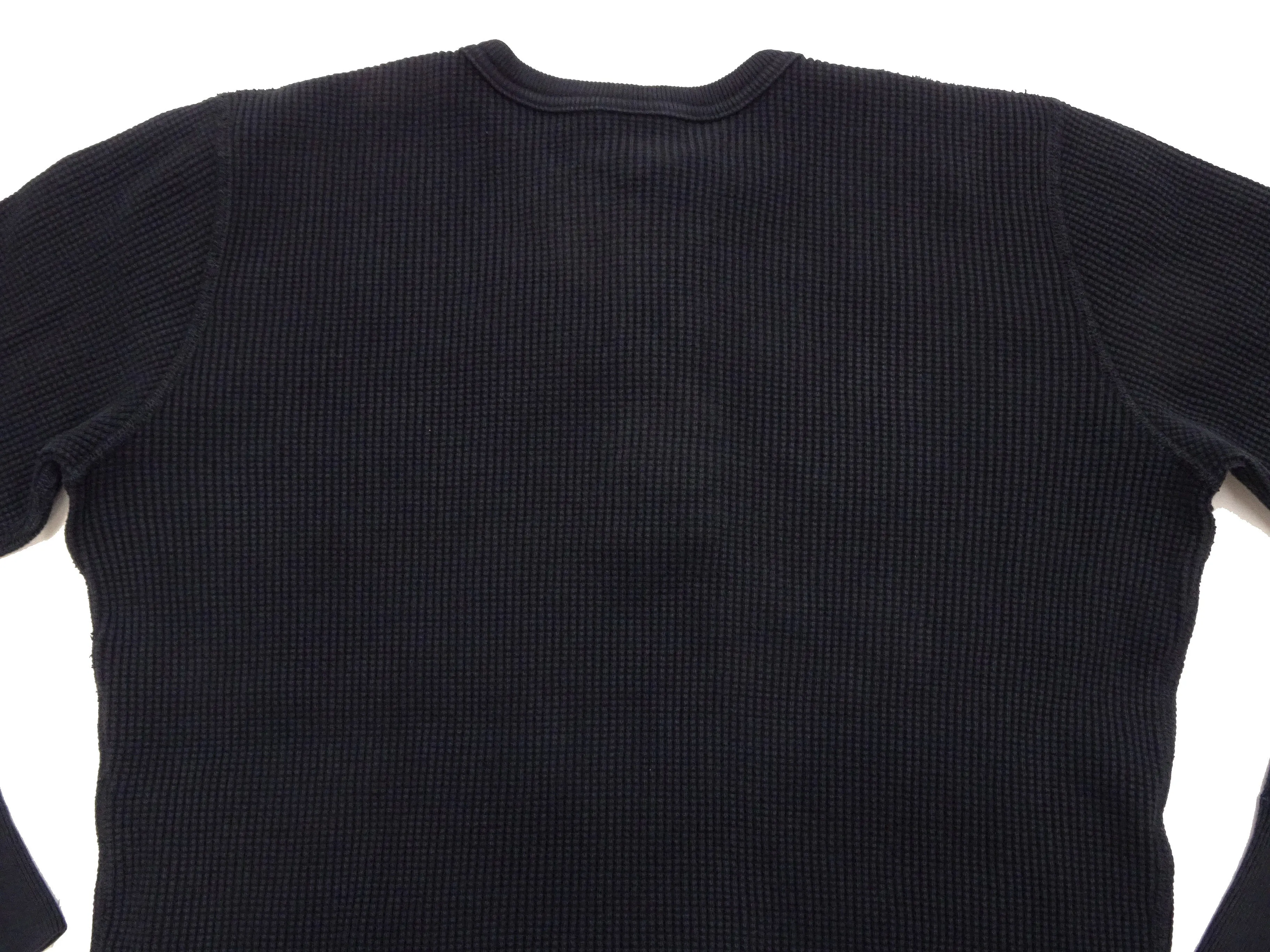 Studio D'artisan Waffle-Knit Thermal Henley T-Shirt Men's Casual Long Sleeve Plain 3-Button Placket Heavyweight Thermal Tee 9937 Black