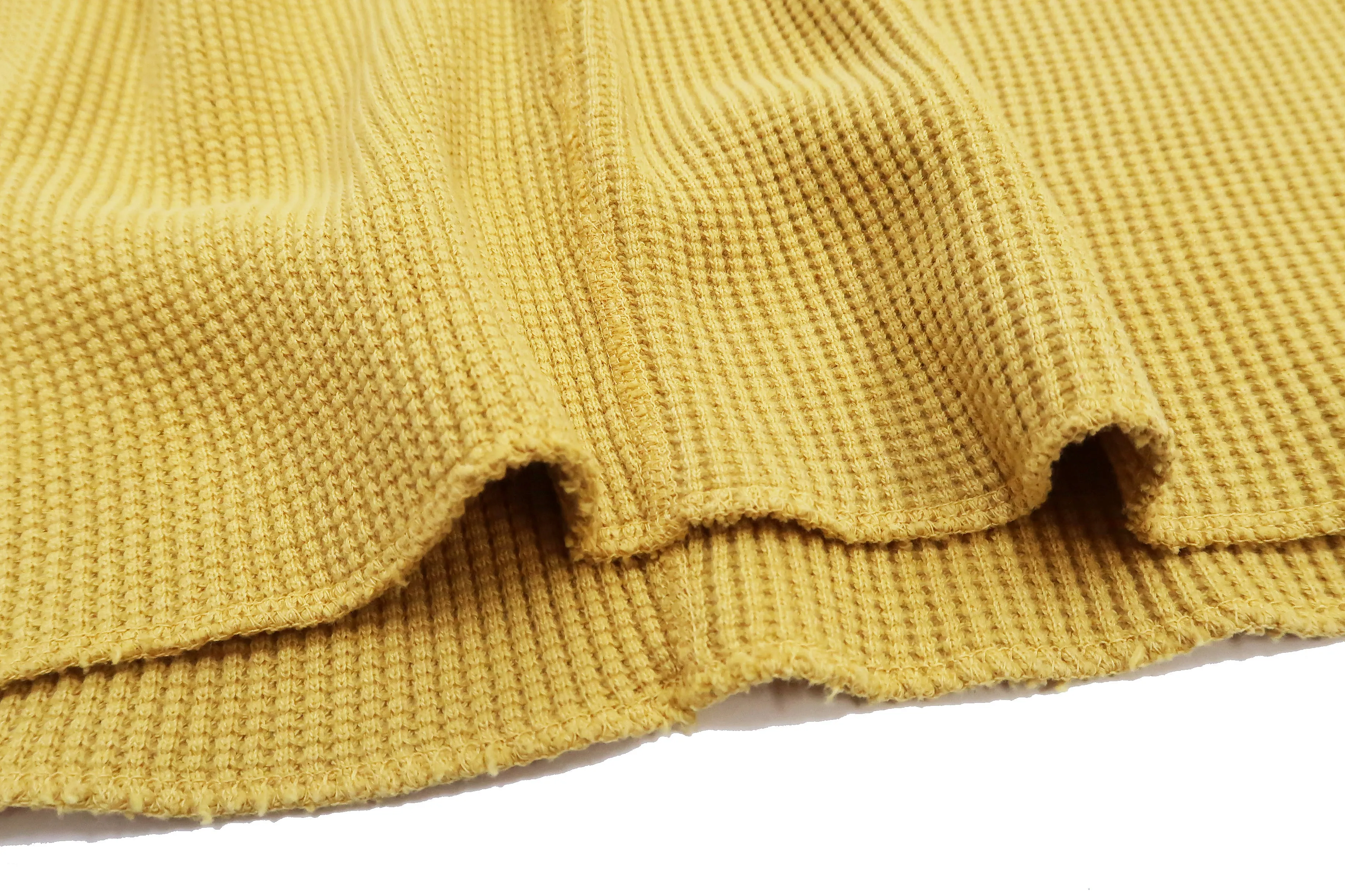 Studio D'artisan Waffle-Knit Thermal T-Shirt Men's Casual Long Sleeve Plain Crew-Neck Heavyweight Thermal Tee 9936 Yellow