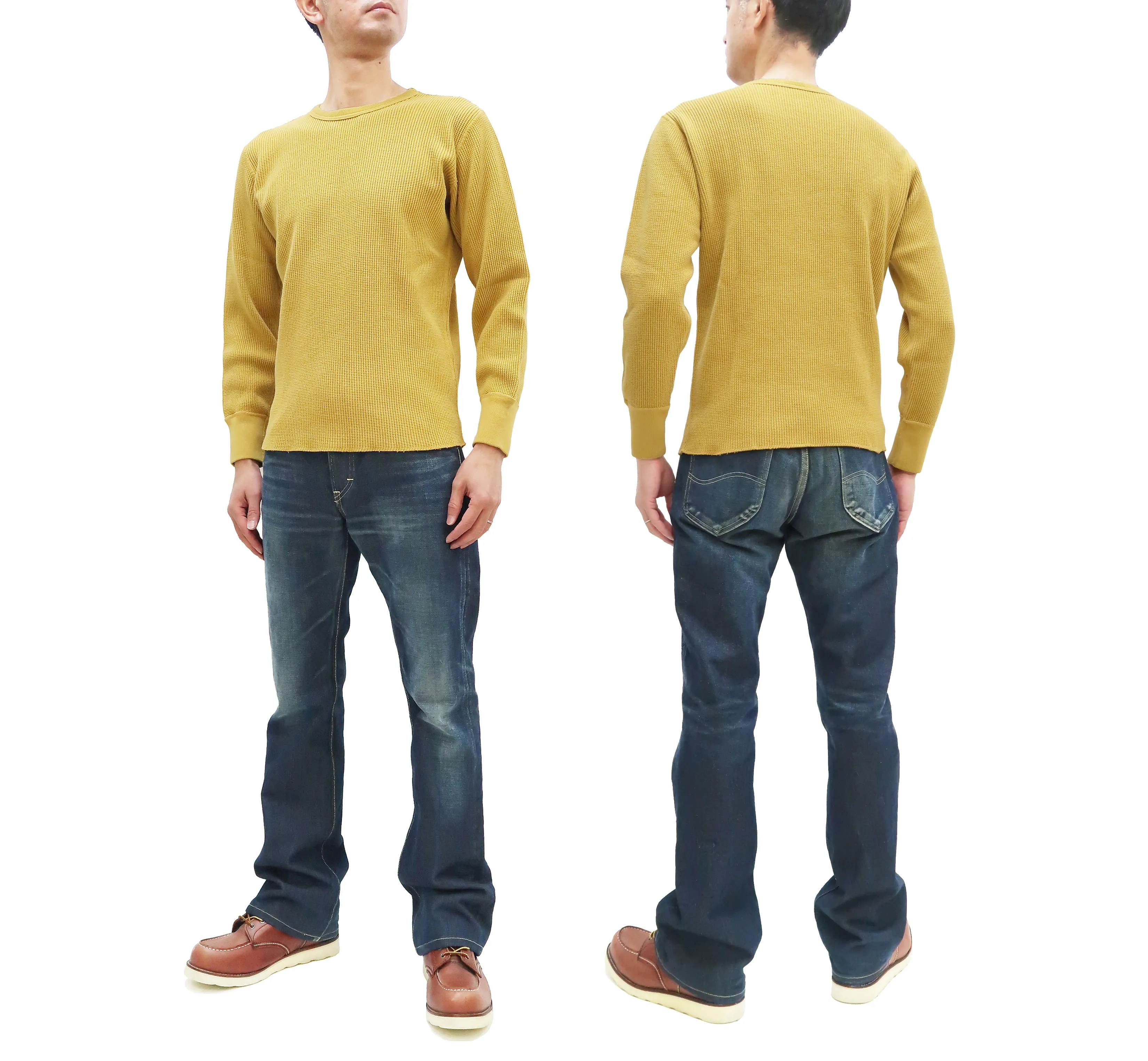 Studio D'artisan Waffle-Knit Thermal T-Shirt Men's Casual Long Sleeve Plain Crew-Neck Heavyweight Thermal Tee 9936 Yellow