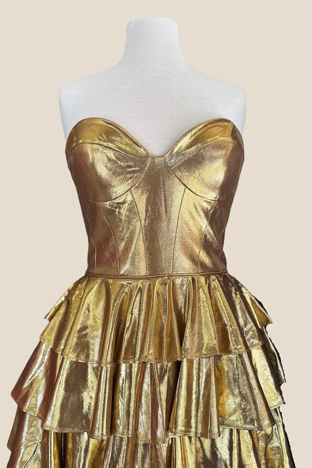 Sweetheart Gold Metallic Ruffles A-line Short Dress