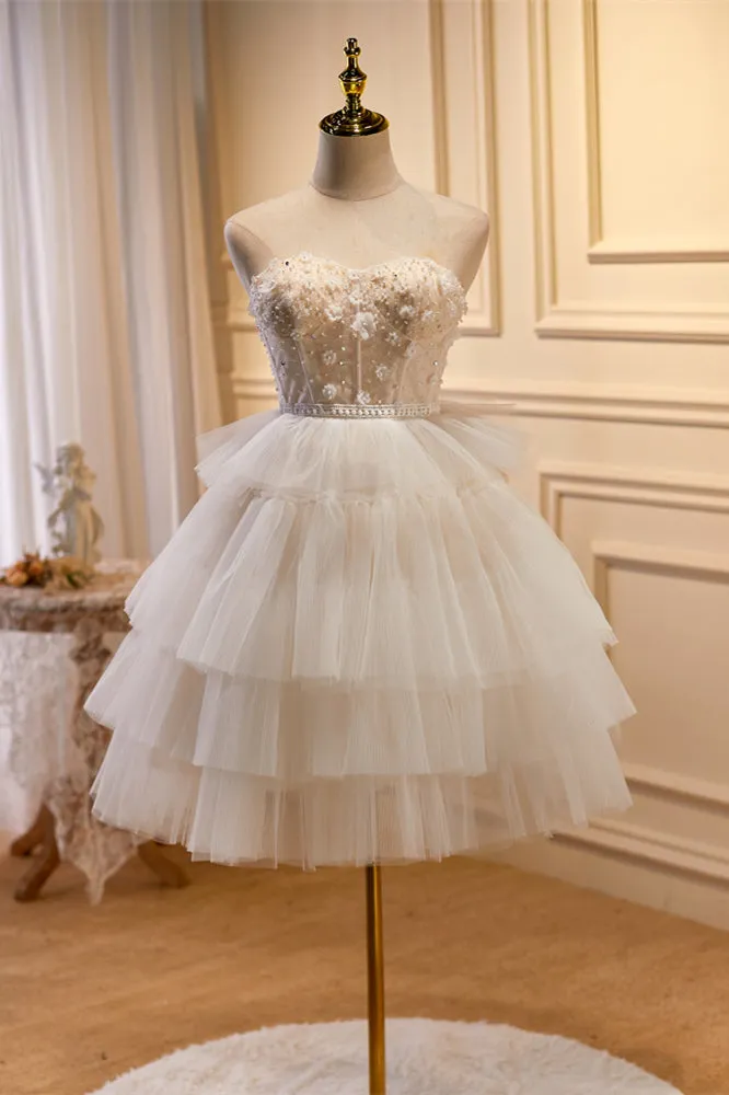 Sweetheart Ivory Tulle Ruffled Short Princess Dress