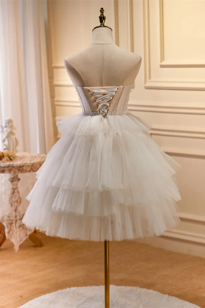 Sweetheart Ivory Tulle Ruffled Short Princess Dress