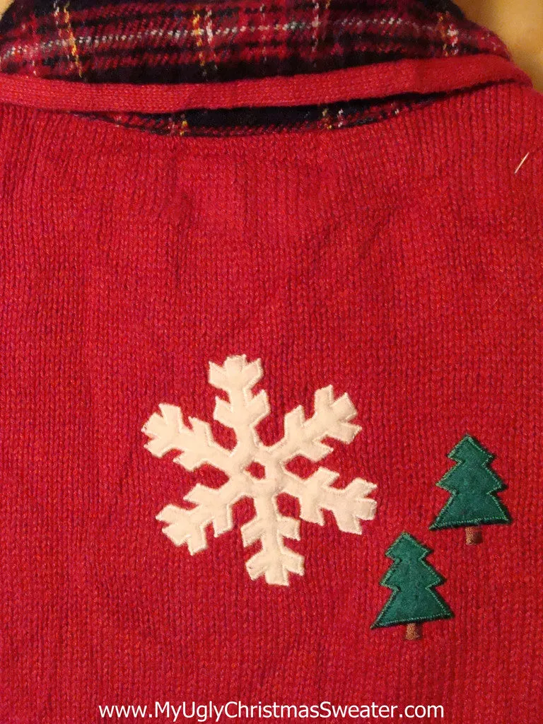 Tacky Ugly Christmas Sweater Vest with Crafty Plaid Accents and Skiing Snowmen (f280)