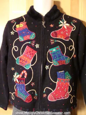 Tacky Ugly Christmas Sweater with Colorful Super Sized Stockings (f764)