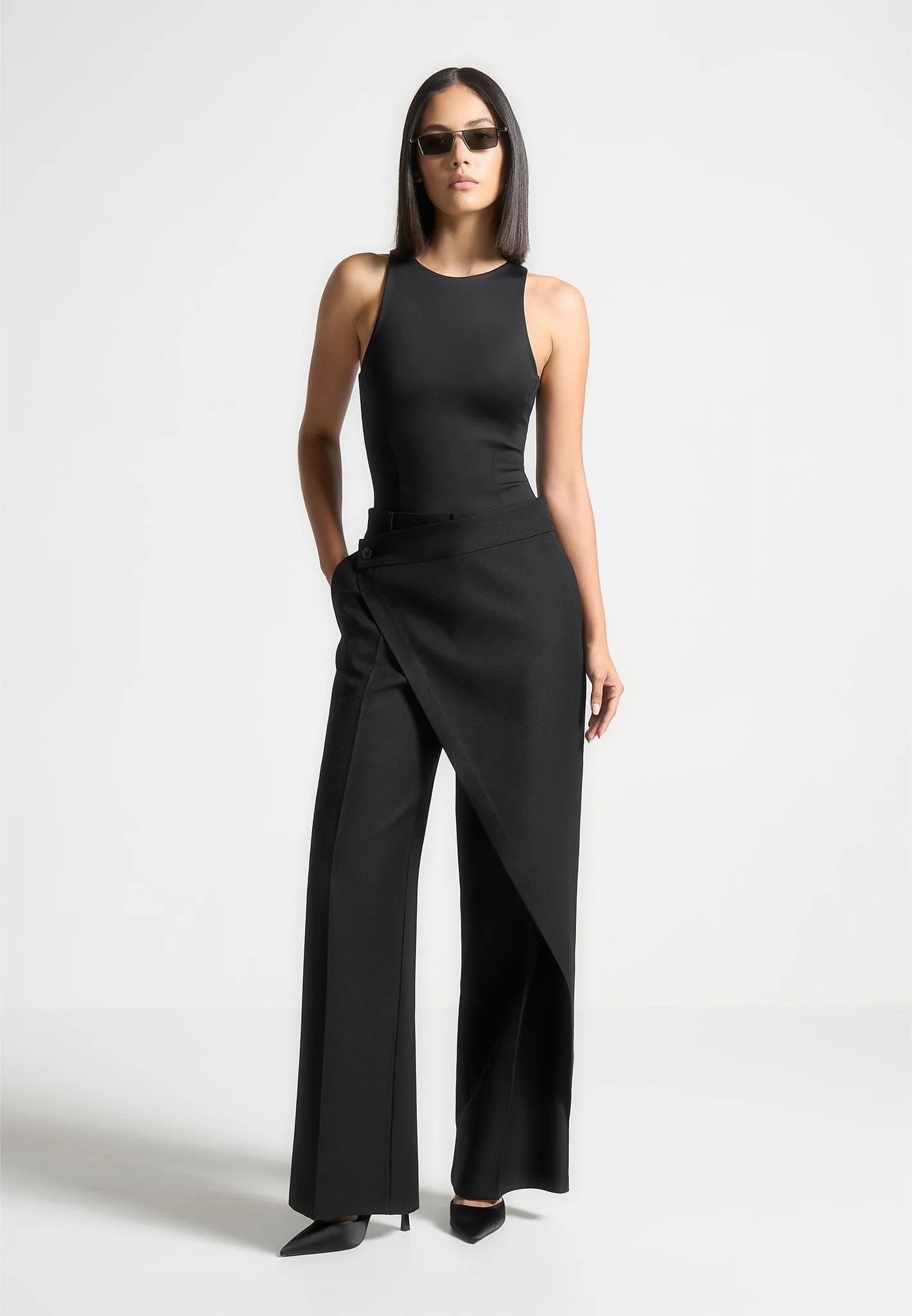 Éternelle Double Layer Racer Neck Bodysuit - Black