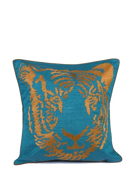 Tiger Face Embroidered Silk Cushion Cover