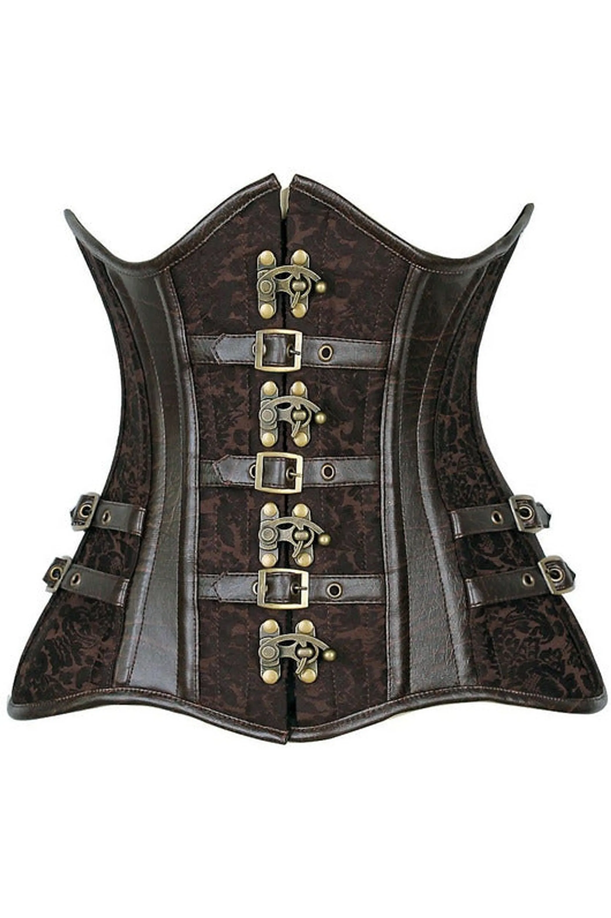 Top Drawer CURVY Brown Brocade Steampunk Steel Double Boned Under Bust Corset