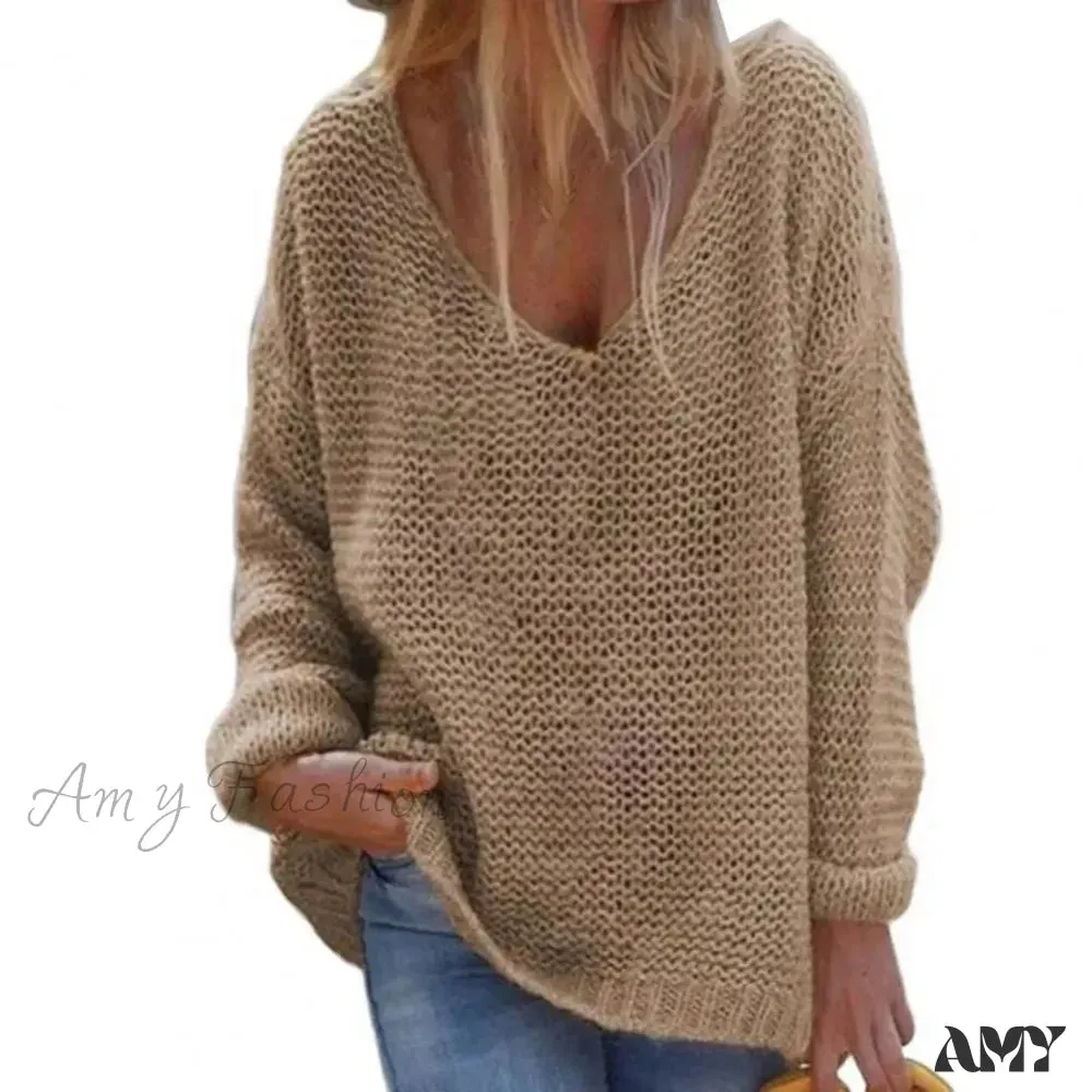 Trendy Solid Color Skin-friendly Autumn V-Neck Knitted Sweater