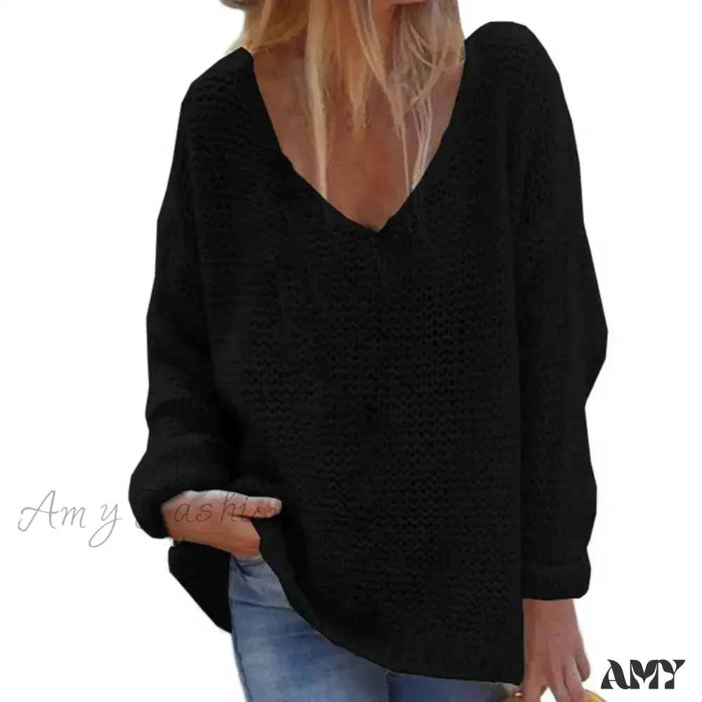 Trendy Solid Color Skin-friendly Autumn V-Neck Knitted Sweater