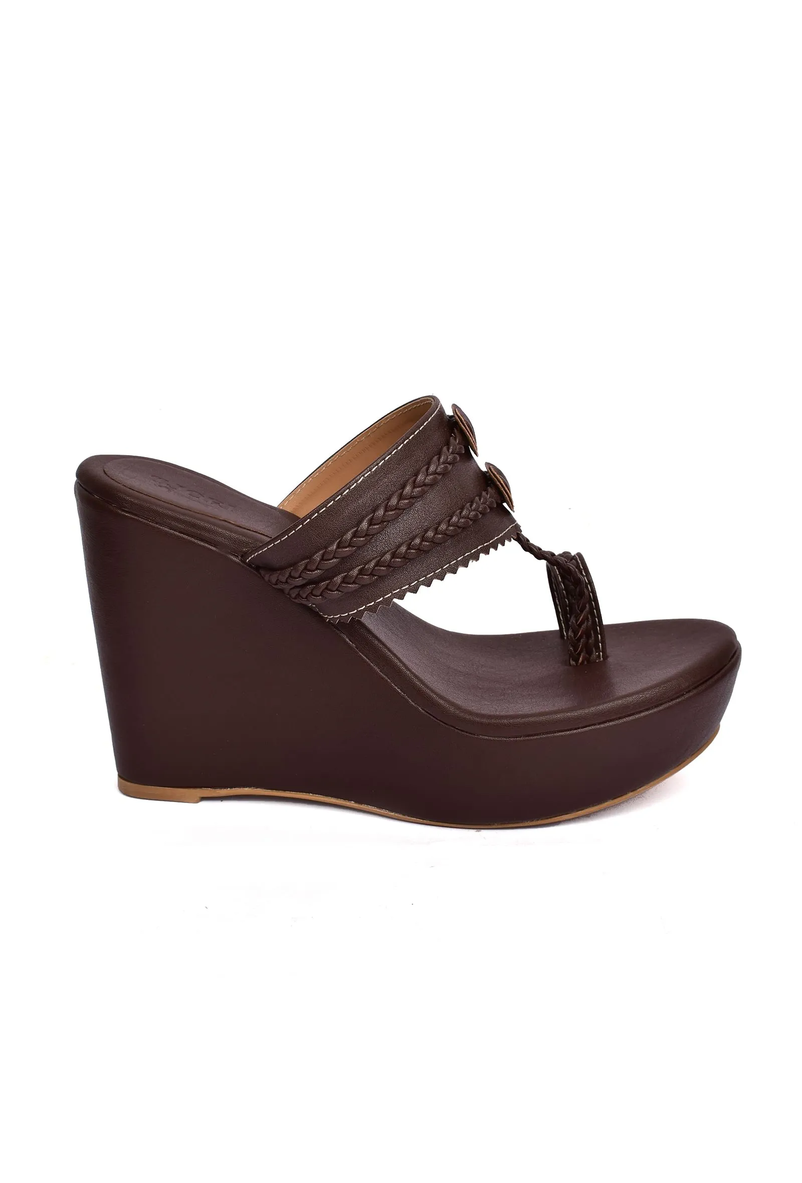 Umber Brown Vegan Leather Kolhapuri Wedges