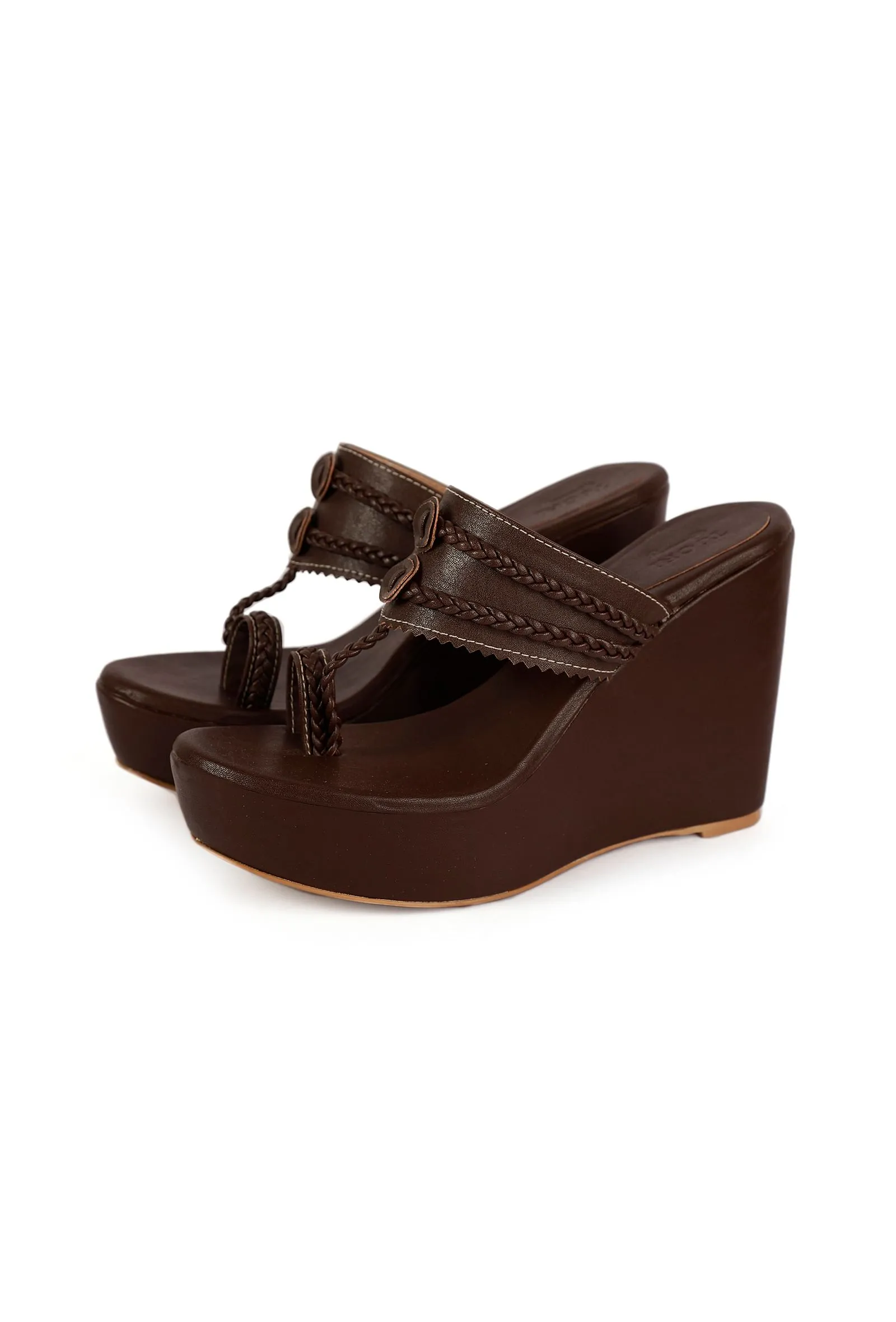 Umber Brown Vegan Leather Kolhapuri Wedges