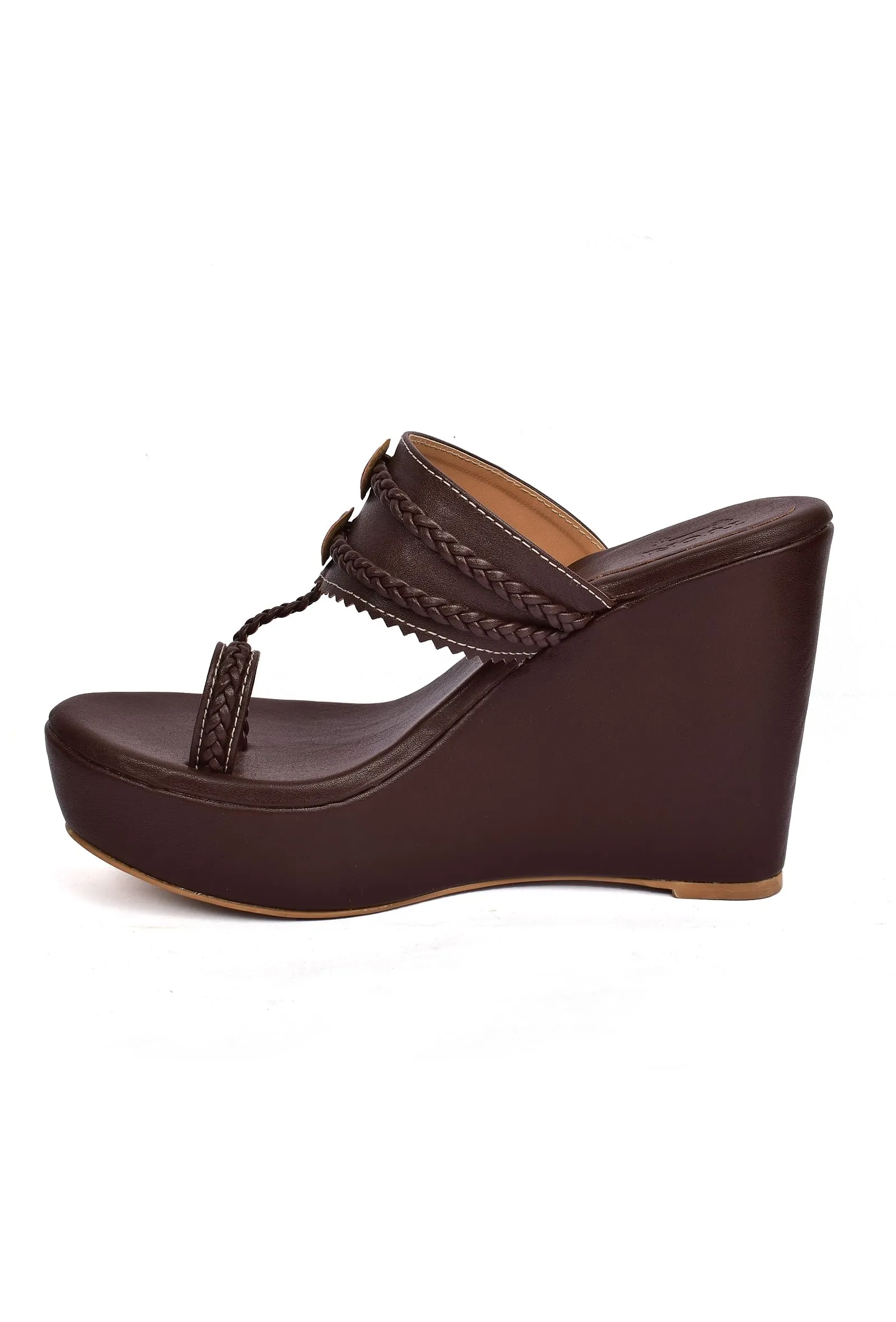 Umber Brown Vegan Leather Kolhapuri Wedges