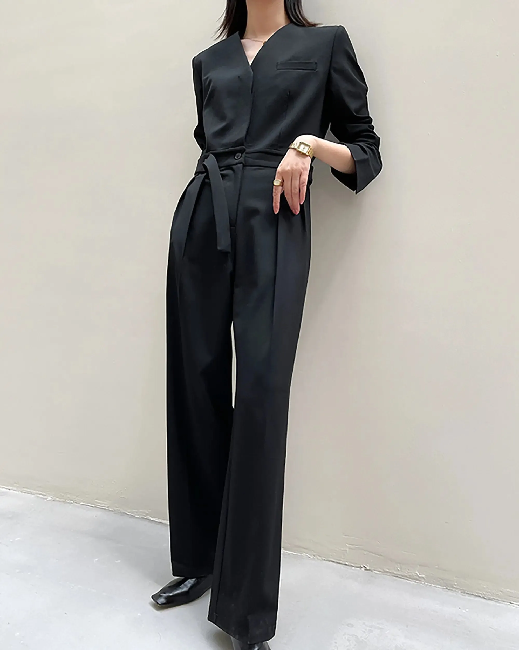 V-Neck Long Sleeve Wide Leg Jumpsuit