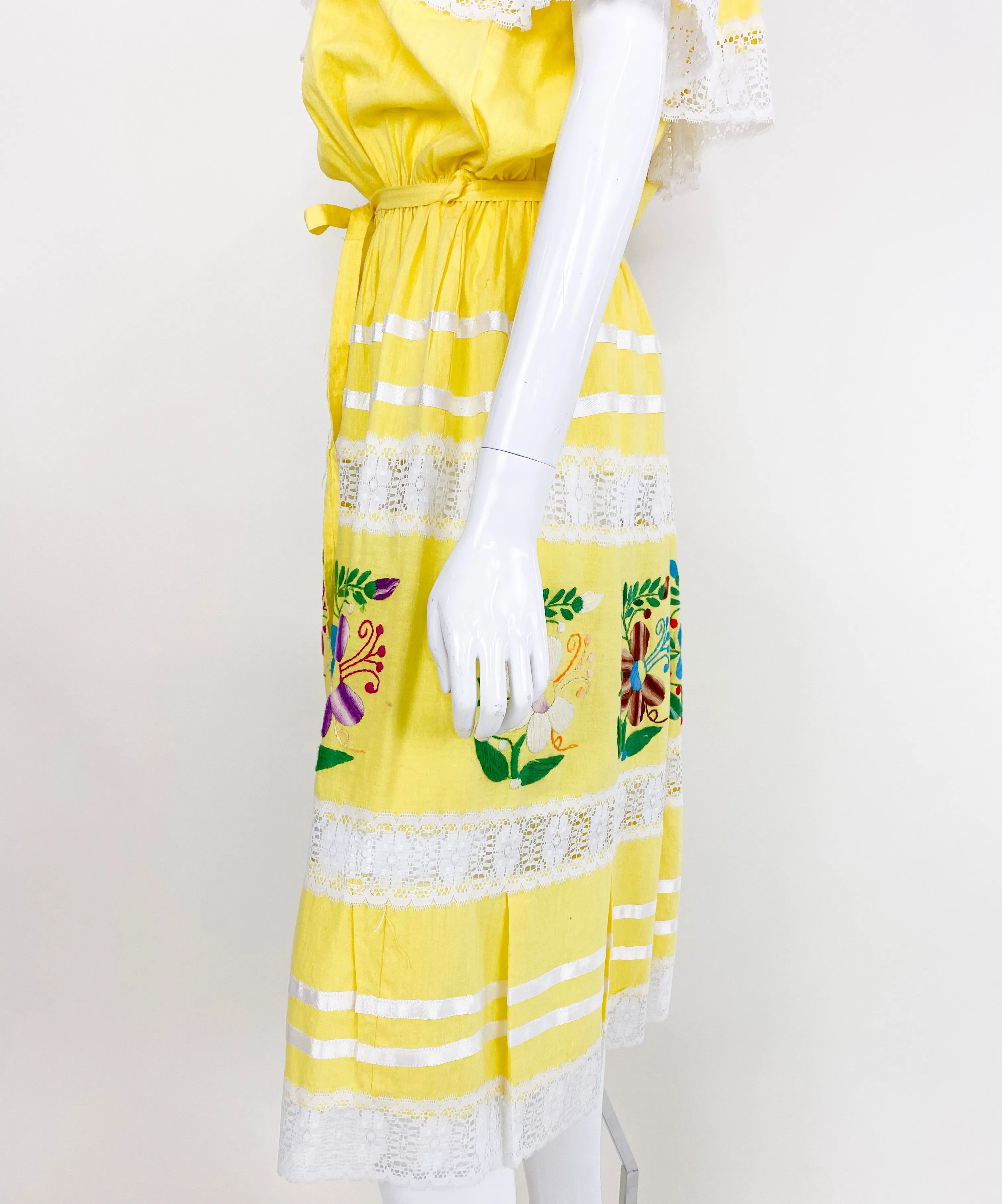 Vintage Yellow Cotton Mexican Dress