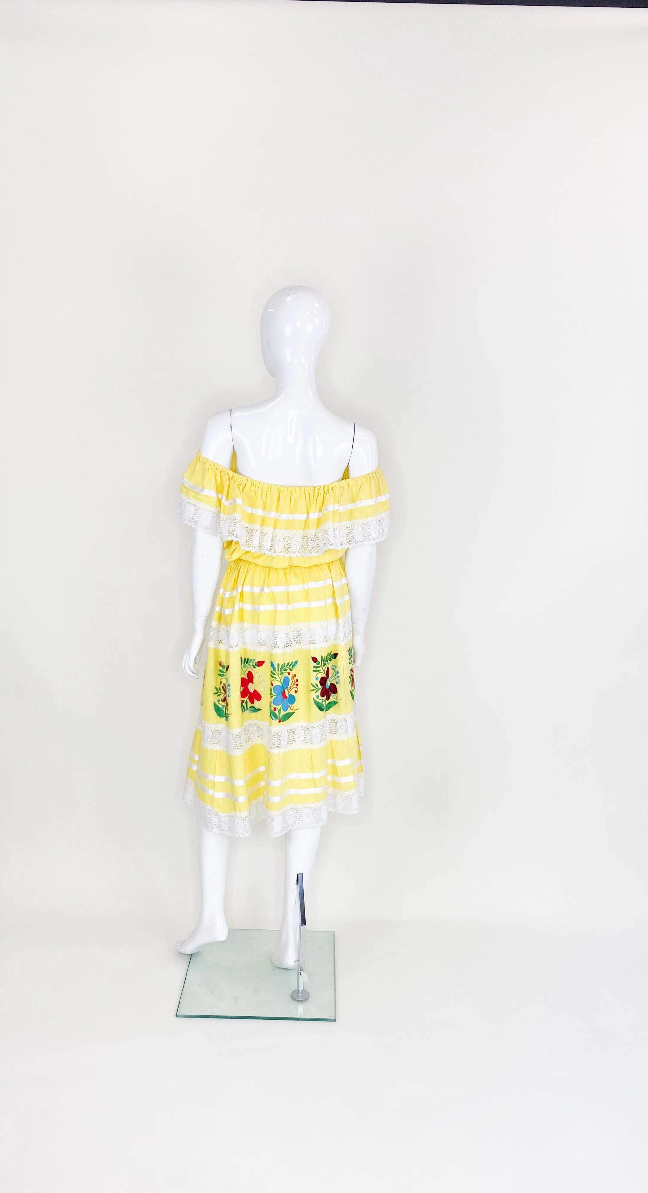 Vintage Yellow Cotton Mexican Dress