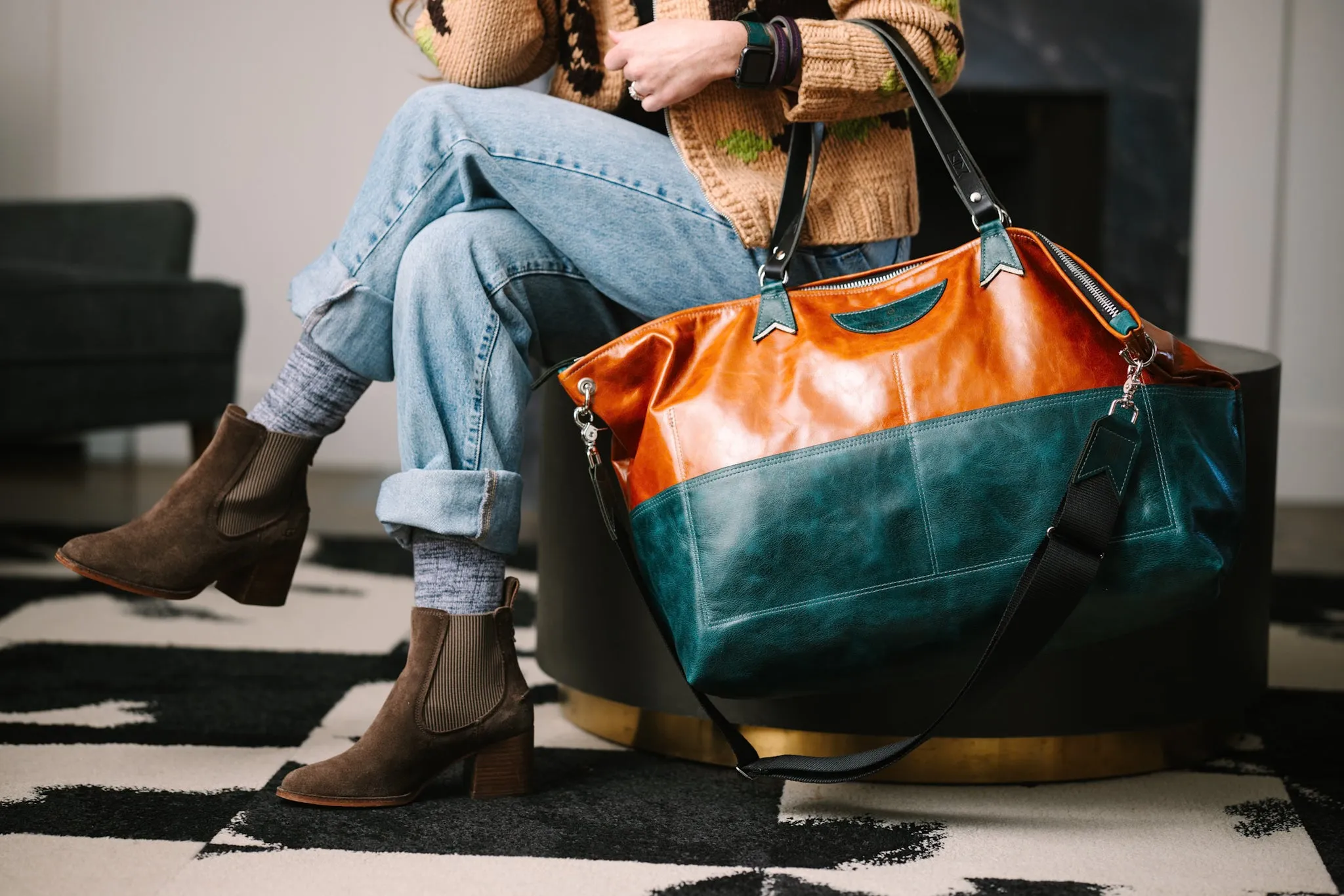 Western Woods Collection | Roundabout Weekender Tote | Bourbon   Teal Spruce