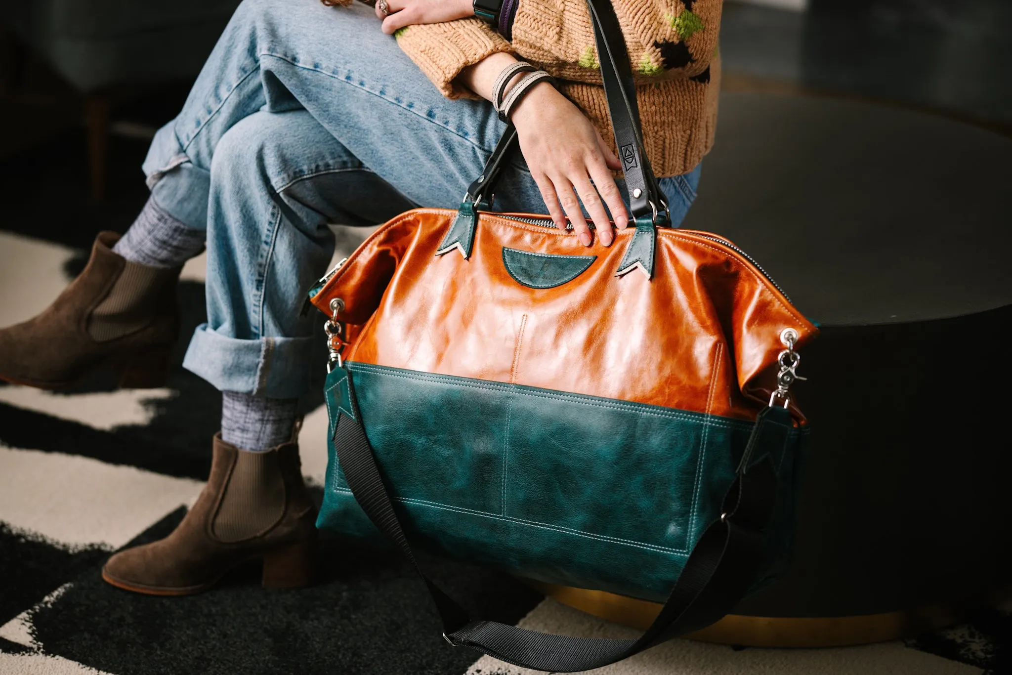 Western Woods Collection | Roundabout Weekender Tote | Bourbon   Teal Spruce