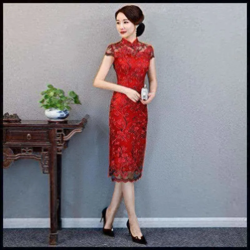 Winnal Floral Lace Cheongsam Dress