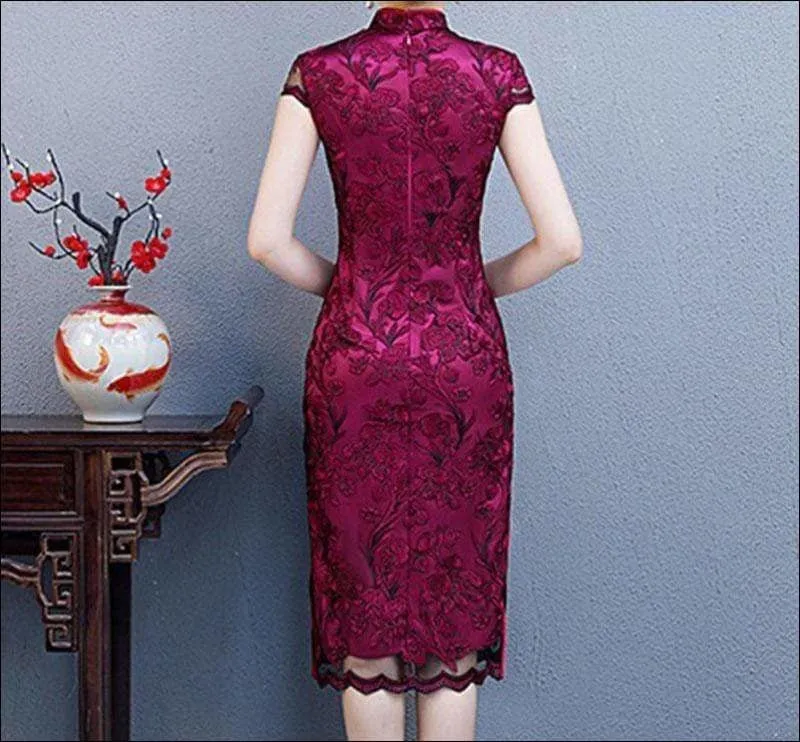 Winnal Floral Lace Cheongsam Dress