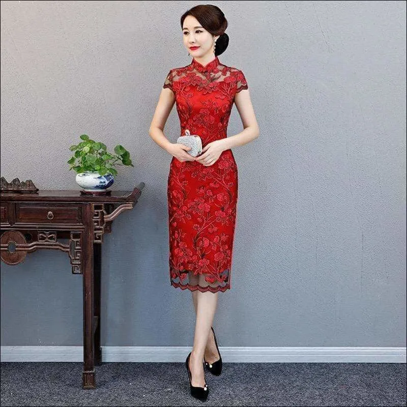 Winnal Floral Lace Cheongsam Dress