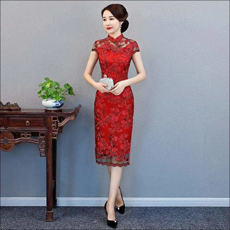 Winnal Floral Lace Cheongsam Dress